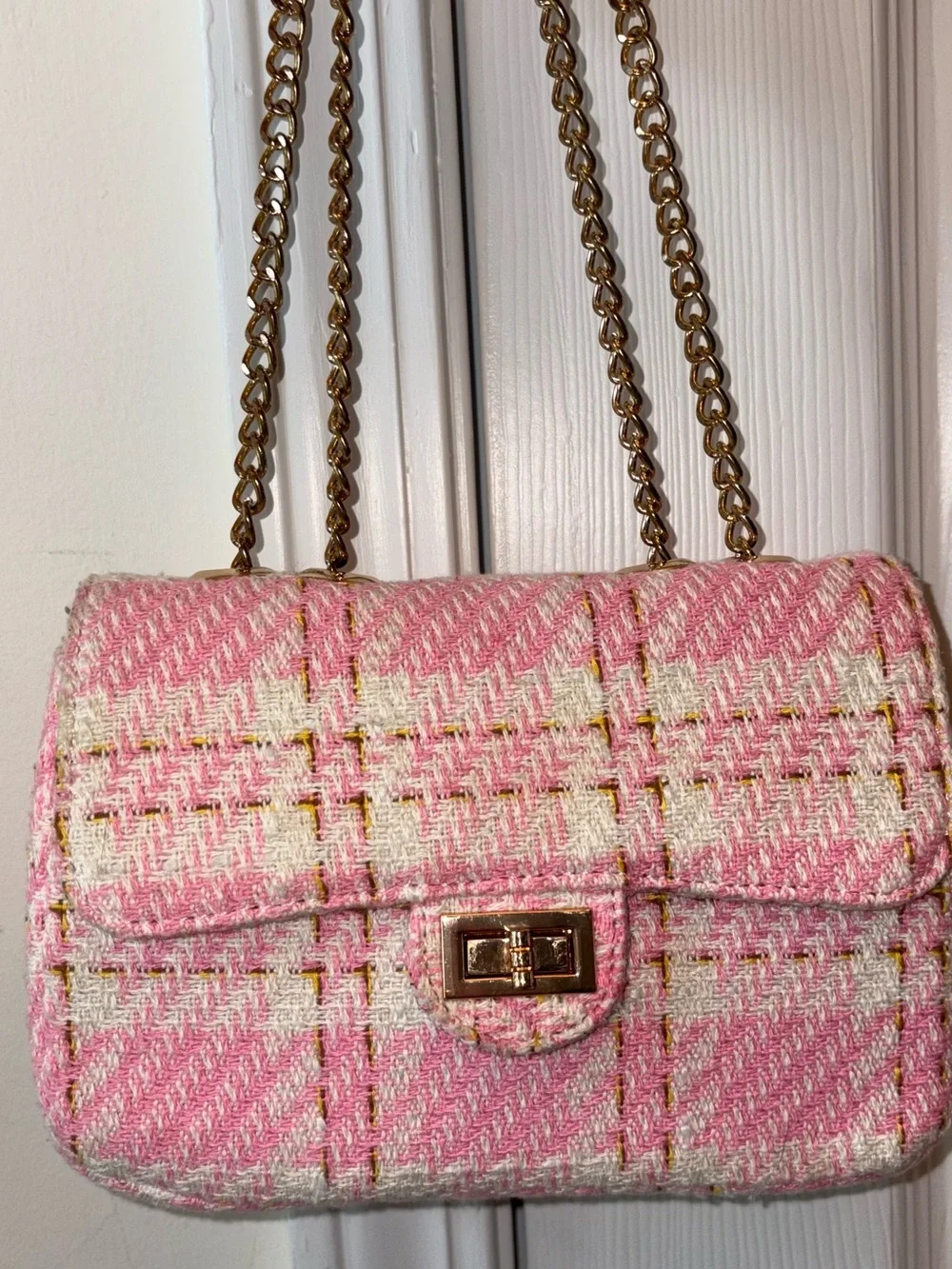 Pink and white tweed mini two Way Crossbody handbag